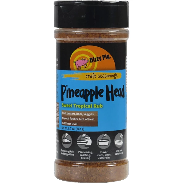 Dizzy Pig Pineapple Head Sweet Tropical Rub 8 Oz - BBQ Seasoning & Rub for Grilling, Smoking, and Roasting 1 Dizzy Pig Pineapple Head Sweet Tropical Rub 8 Oz.