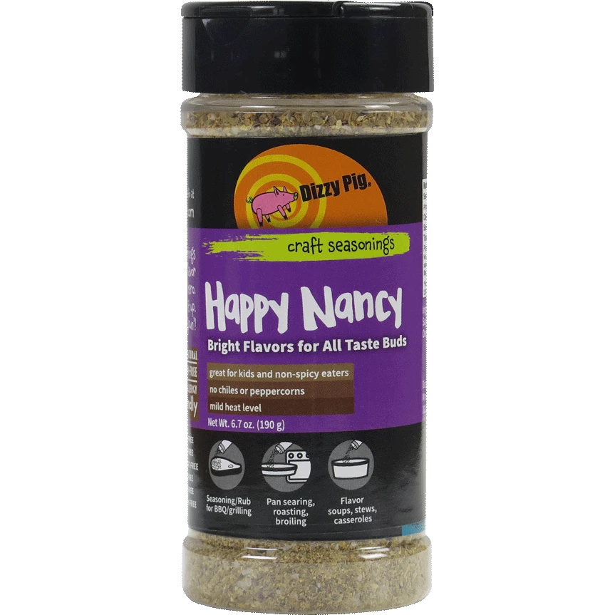 Dizzy Pig Happy Nancy Barbecue Seasoning 8 Oz. - Premium BBQ Rub for Grilling, Smoking, and Seasoning 1 Dizzy Pig Happy Nancy Barbecue Seasoning 8 Oz. BBQ Sauces, Marinades, Condiments & Seasonings