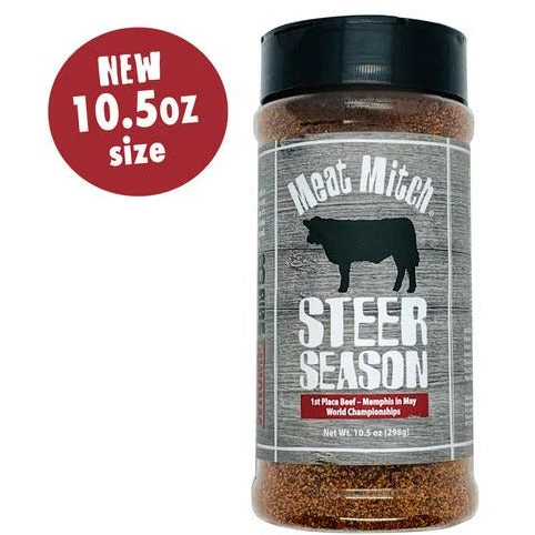 Meat Mitch Steer Season 9.5 Oz - Premium BBQ Rub for Steaks, Burgers & More 1 Meat Mitch Steer Season 9.5 Oz.