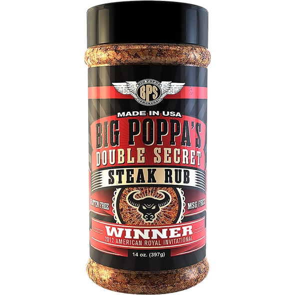 Big Poppa Smokers Double Secret Steak Rub 14 Oz - Premium BBQ Seasoning for Grilling & Smoking 1 Big Poppa Smokers Double Secret Steak Rub 14 Oz.